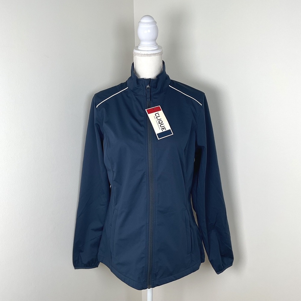 Clique Womens Full Zip‎ Jacket L/G Navy Blue White Trim Activewear